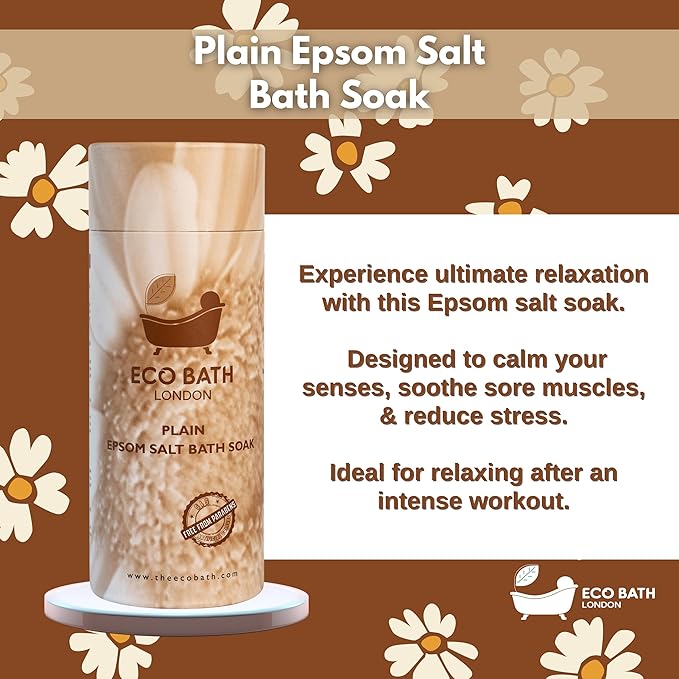 Eco Bath London Plain Epsom Salt Bath Soak – Tube 2.2 LB (1kg) | Made in UK | Made with 100% Pure Epsom Salt | Magnesium Bath Salts for Skin Care