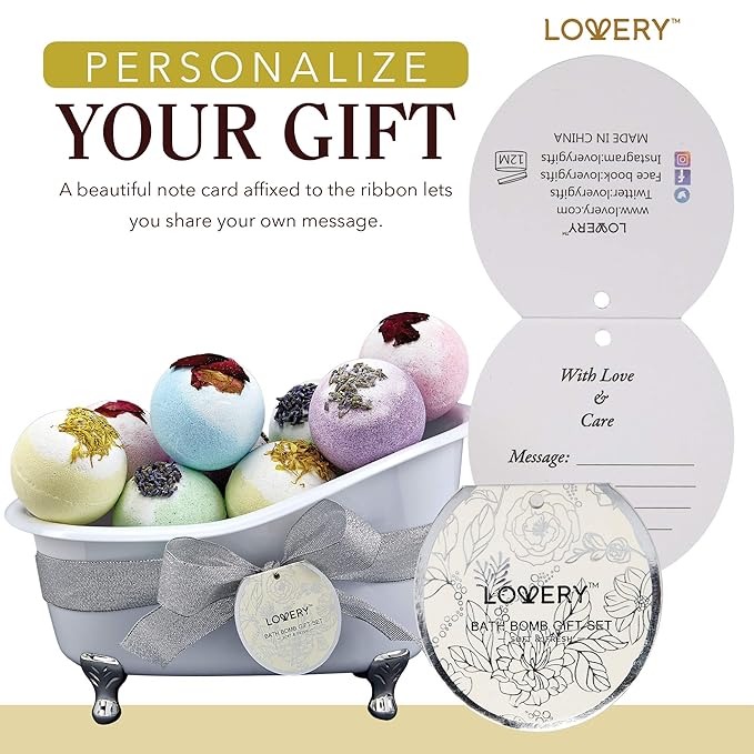 Mothers Day Gift Bath Bombs Gift Set for Women and Men, 10 Oversized Two Tone Bath Fizzies with Shea & Coco Butter Dry Flower Petals, Rich Spa Bath Set in Cute Tub, Multiple Fragrances, Birthday Gifts