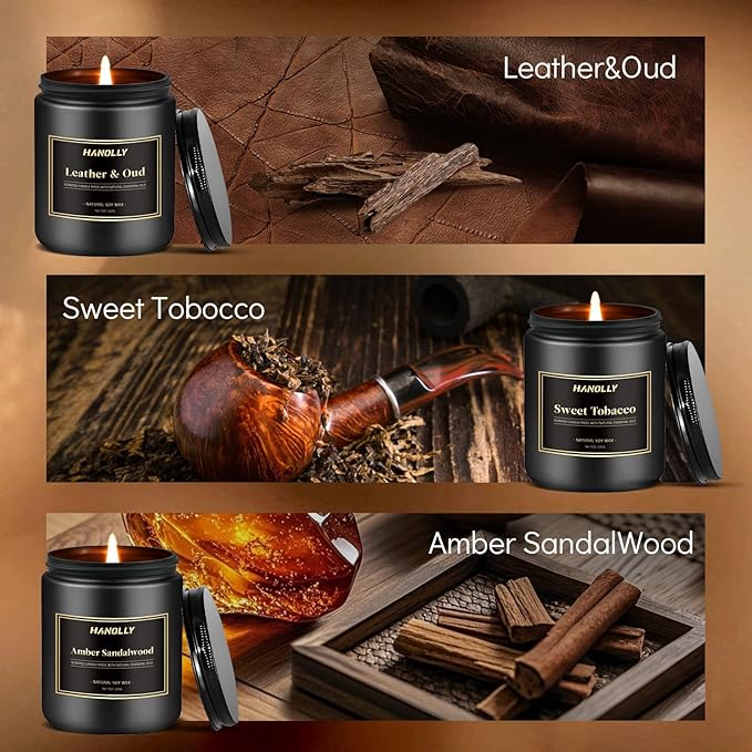 Mens Scented Candle Gift Set, 6 Pack Candles for Men,Gifts for Father, Soy Candles for Home Scented, 42 oz Long Lasting Aromatheraspy Candle, Maculine Manly Jar Candle Kit