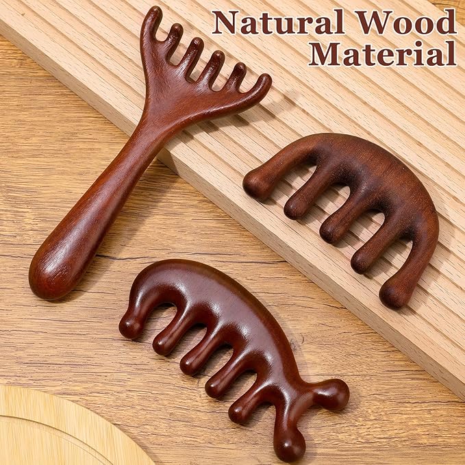 ProSuites 3 Pcs Wooden Head Scalp Massager Comb, Head Massage Tool for Relaxation Hair Gua Sha Comb for Mother,Gaughter,Wife