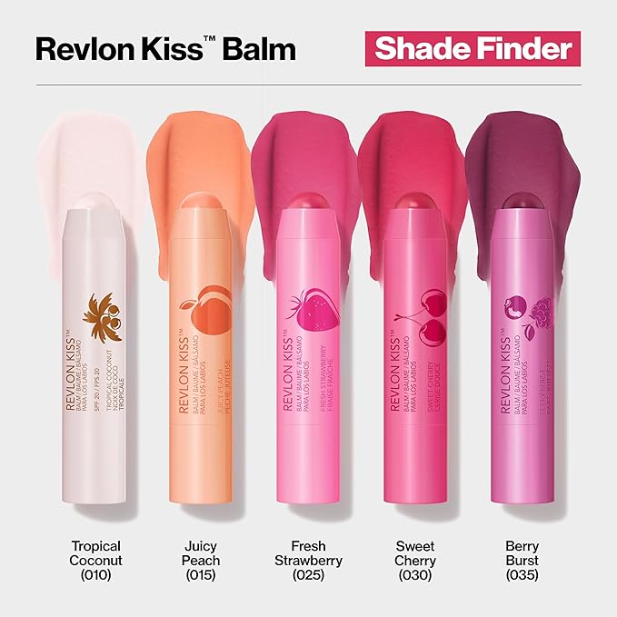 Revlon Kiss Tinted Lip Balm with SPF 20, Hydrating, Flavored, Infused with Natural Fruit Oils, 010 Tropical Coconut, 0.09 oz