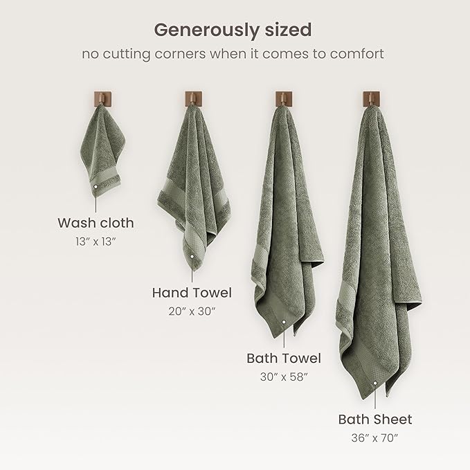 BIOWEAVES 100% Organic Cotton 700 GSM Plush Luxury Bath Towels for Bathroom 30" x 58" GOTS Certified - Sage, Pack of 2