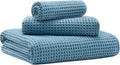 MICROFI Microfiber Waffle Bath Towels, 3 Pieces, Oversized, Soft, Absorbent, Fast Drying, Lint Free, Includes Bath, Face and Hand Towels 430 GSM
