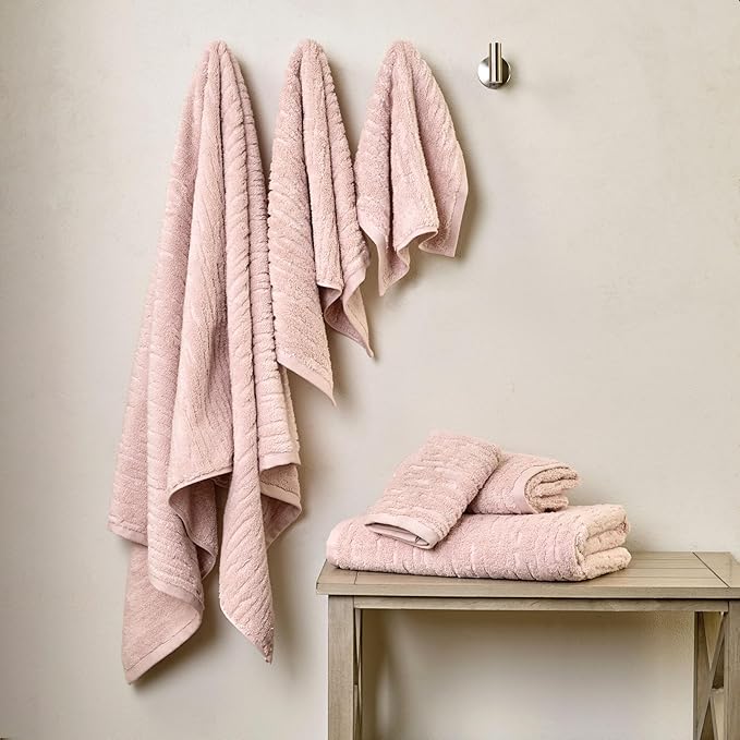 SKL Home CloudSoft 100% Cotton Luxury 4-Piece Washcloth Set, 520 GSM, Ultra Plush & Absorbent, Blush Pink