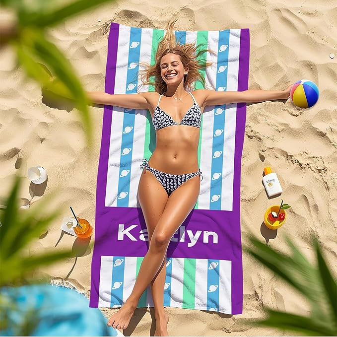 JML Custom Beach Towel with Name, Personalized Microfiber Beach Towel with Name, Large, Soft, Quick Dry & Absorbent for Swim, Pool,Adult,Summer Holiday,Vacation,Travel,Gift for Anniversary, Birthday