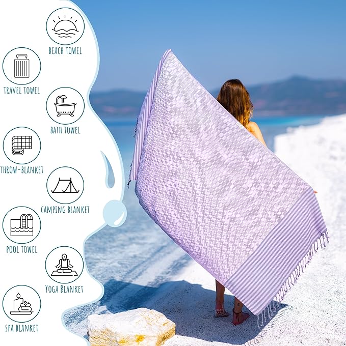 RRay Silver Turkish Beach Towel – 100% Turkish Cotton 40"x71" Quick Dry Oversized Beach Towel Sand Free Lightweight Turkish Towel for Travel Camping Bath Sauna Beach Pool Gym Yoga