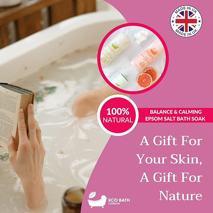 Eco Bath London Balance and Calming Epsom Salt Bath Soak – Tube 2.2 LB (1kg) | Made in UK | Magnesium Bath Salt with Neroli, Geranium and Chamomile