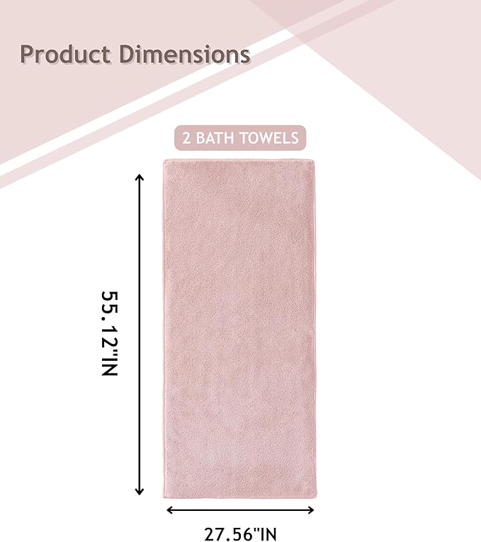sakano 2-Piece Bath Towel Set - Ultra Soft Highly Absorbent No Fuzz Quick-Dry Microfiber Bath Sheets for Gym, Spa, and Salon -Pink, 28 x 55 inches
