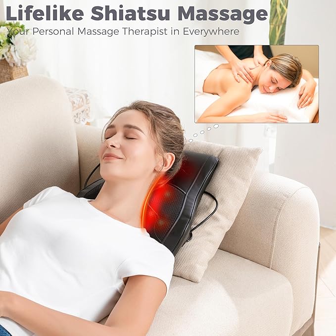 Brelley Neck and Back Massager for Pain Relief Deep Tissue with Heat, Shiatsu Shoulder Massager with Bi-Directional Rotating Head for Neck, Back, Shoulders, and Legs