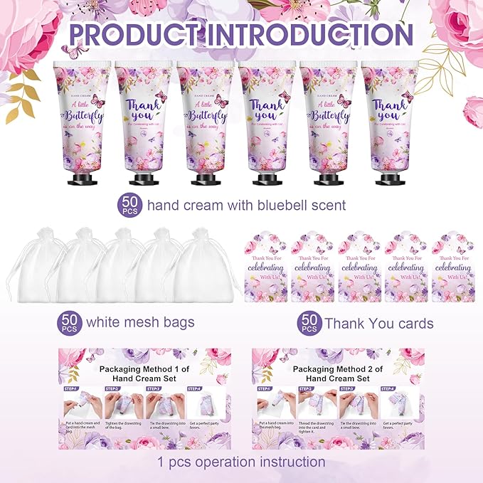 KONEUK 50 Sets Baby Shower Hand Cream Gifts, Wedding Party Favors, Baby Shower Party Favors and Bridal Shower Gifts for Guests, Bulk Thank You Gifts for Women(Butterfly)