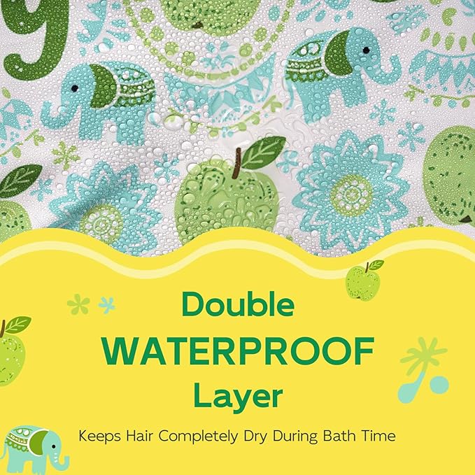 Years calm Kids Shower Cap, Waterproof Reusable Cartoon Bath Cap with Double Layers & Soft Elastic Band, Washable shower cap for kids, Great for Daily Bath