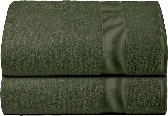 Belizzi Home Premium Cotton Oversized 2 Pack Bath Sheet 35x70-100% Pure Cotton - Ideal for Everyday use - Ultra Soft & Highly Absorbent - Machine Washable - Olive Green