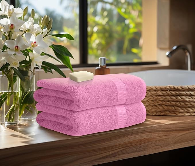 Avalon Towels Pink Bath Towels Set of 4 pcs (27x54 inches), 100% Cotton Towel Absorbent and Quick Dry Pink Towels for Bathroom, Super Soft and Perfect for Daily Use