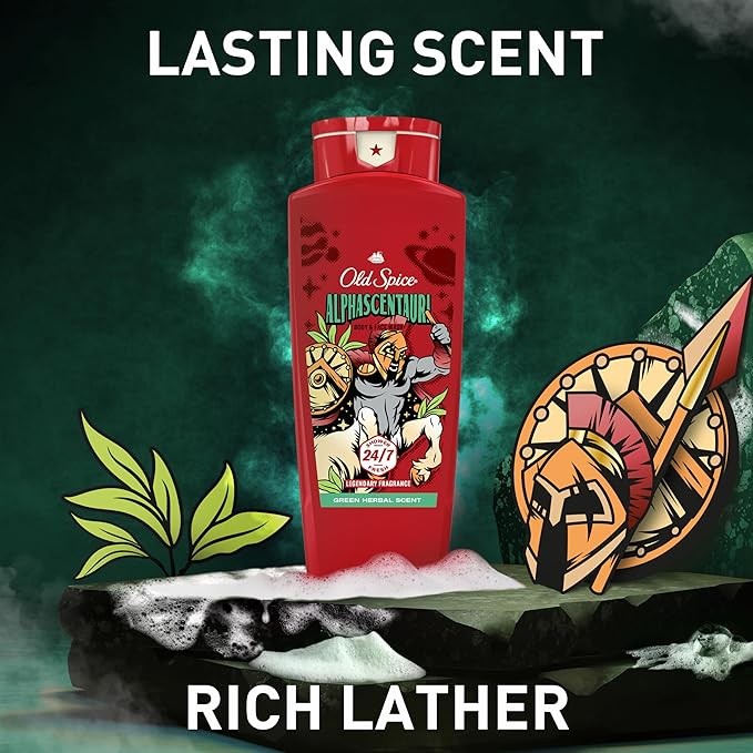 Old Spice Cleansing Body Wash for Men, 3X Defense, 24/7 Shower Fresh with Lasting Scent, 2-in-1 Body & Face Wash, Alphascentauri with Green Herbal Scent, 24 oz (Pack of 4)