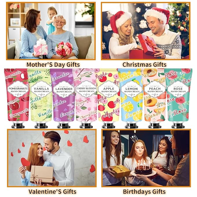 8 Pack Hand Cream Gift Set,Mothers Day Gifts for Mom,Teacher Appreciation Gifts,Nurses Week Gifts,Birthday Gifts for Women,Teen Girls,Natural Plant Fragrance Travel Size Lotion for Dry Cracked Hands