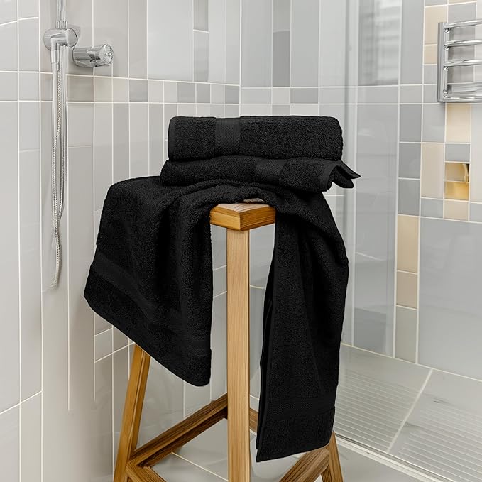 Commercial Bulk Pack of 12 Small Bath Towels – 100% Cotton Terry 24" x 46" – Ideal for Hotels, Salons, Gyms, Spas & Institutional Use – Black