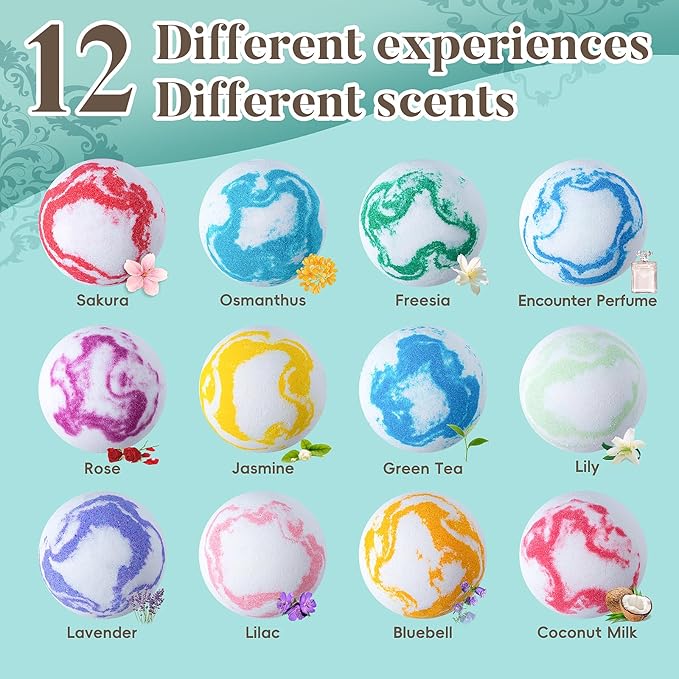 Bath Bombs for Women Gift Set, 12 Pack Organic & Natural Bath Bombs Gift Set, Perfect for Foam Spa Bath, Calming Relaxation Aromatherapy Bath, Perfect Presents for Women Men