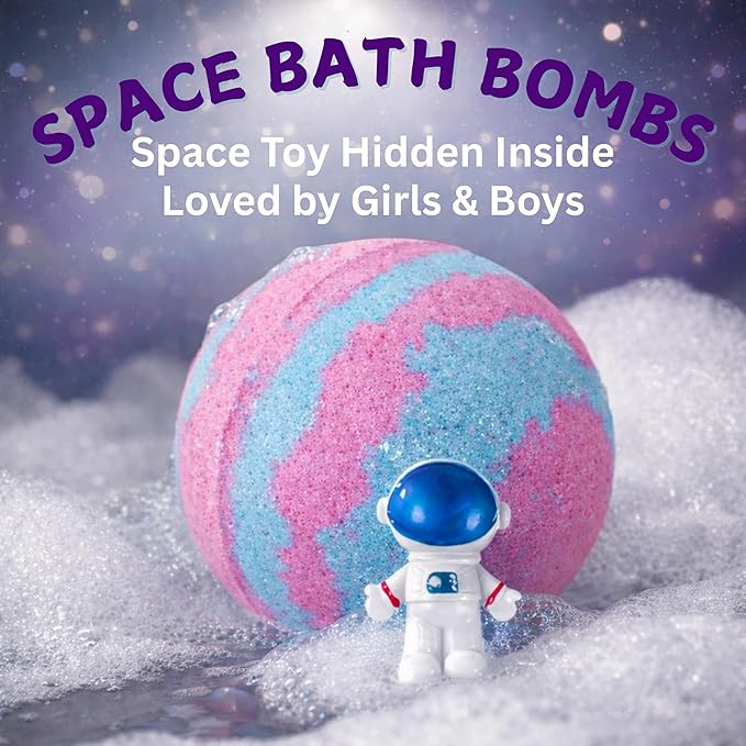 EvolutionUSA 1 Space Bath Bomb for Boys & Girls - Planet Bath Ball with Toy Hidden Inside, Organic Hypoallerganic Space Childrens Bathbomb, Cosmic Lush Bath Bomb Gift Set Birthday, Christmas, Easter