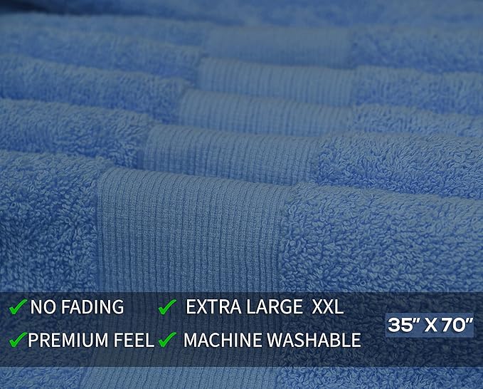 Softolle 100% Cotton Luxury Bath Sheets - Pack of 2 (35" x 70") | Super Soft, Quick-Dry & Highly Absorbent Towels for Bathroom, Home, Spa & Gym (Sky Blue)
