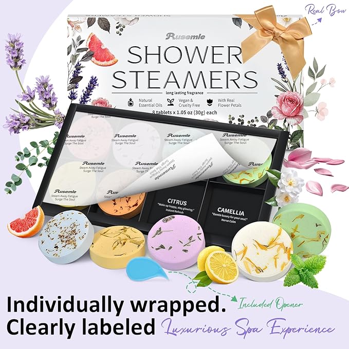Shower Steamers Aromatherapy Birthday Gifts for Women - 8 Pcs Mothers Day Gifts for Mom Wife Daughter Grandma, Self Care with Natural Essential Oils Relaxation Home Spa Gift Set (Cream White)