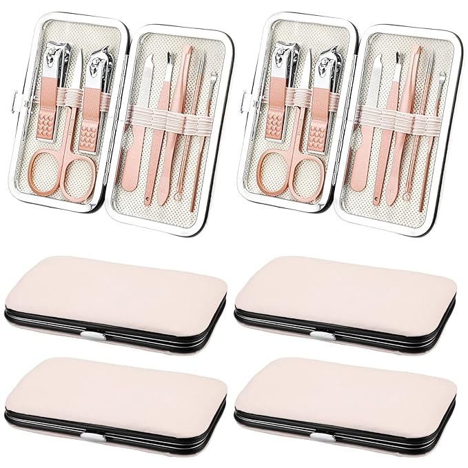 Hanaive 6 Set Manicure Set 48 Pcs Nail Clippers Pedicure Kit Gift for Mother's Day 8 in 1 Stainless Steel Grooming Kit Professional Nail Care Tools with Luxurious Travel Case for Men Women(Rose Gold)