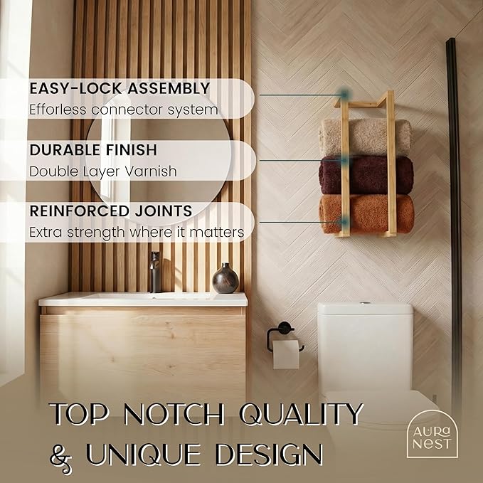 Bamboo Towel Racks - Vertical Wood Towel Rack Bamboo Bathroom Accessories, Storage, Wall Towel Rack for Rolled Towels for Bathroom Furniture, Spa Furniture and Decor (Natural, Medium)
