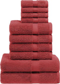 Superior Egyptian Cotton Pile 10 Piece Towel Set, Includes 2 Bath, 4 Hand, 4 Face Towels/ Washcloths, Ultra Soft Luxury Towels, Thick Plush Essentials, Guest Bath, Spa, Hotel Bathroom, Red