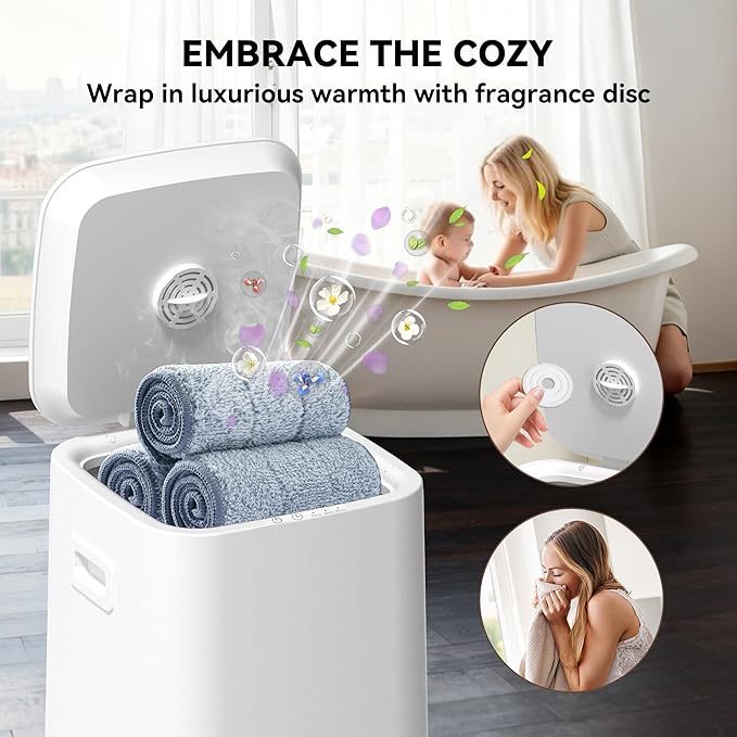 Large Towel Warmer for Bathroom, Unlimited Heating Heated Towel Warmers Bucket, Bath Blanket Warmers for SPA, Auto Shut Off, Fits Up to Two 40"X70" Oversized Towels, Bathrobes, Ideal Gifts -White