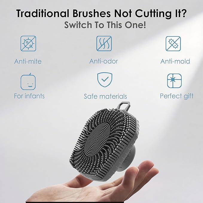 RamPula Face Scrubber, Silicone Exfoliating Brush for Men Women, Facial Cleansing Brush, Manual Waterproof Cleansing Skin Care, Blackhead Removing Pore Cleansing Massaging Face Brushes - Grey