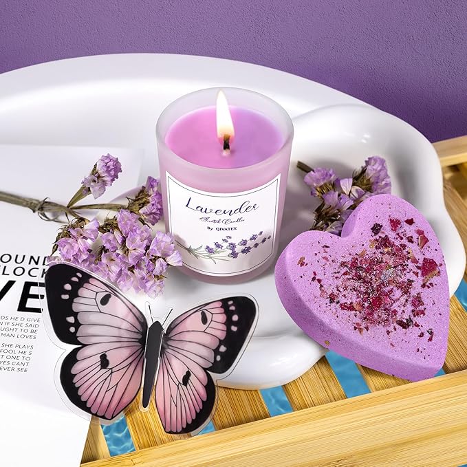 Qivatex Mothers Day Gifts for Mom Women, Teacher Appreciation Gifts, Bath Gift Set, Birthday Gifts for Wife Women Her Sister Mom Auntie Grandma Friends, Relaxing Spa Self Care Lavender Bath Bombs Set﻿