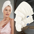 Hair Towel Wrap 2 Pack for Women,Super Absorbent Ant Cloth Fabric Hair Drying Turban Towel, Quick Dry Hair Towels with Buttons for Long Wet Curly Hair(Cream)