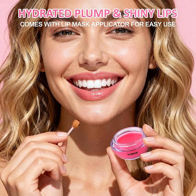 VISRIE 6 PCS Bee Lip Balm Lip Mask Honey Pot, Valentines Day Gifts, Moisturizing Lip Sleeping Mask for Dry Chapped Lips with Propolis, Honey Balm Lip Balm with Stick