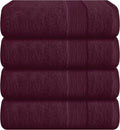 Belizzi Home 4 Pack Bath Towel Set 27x54, 100% Ring Spun Cotton, Ultra Soft Highly Absorbent Machine Washable Hotel Spa Quality Bath Towels for Bathroom, 4 Bath Towels Burgundy