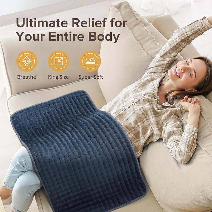 Heating Pad for Back Pain Relief, 17" x 33" Extra Large Heating Pads for Cramps,Electric Heating Pad with 6 Temperature Controller, Moist & Dry Heat, Auto Shut-Off, Soft Micro Plush, Machine Washable