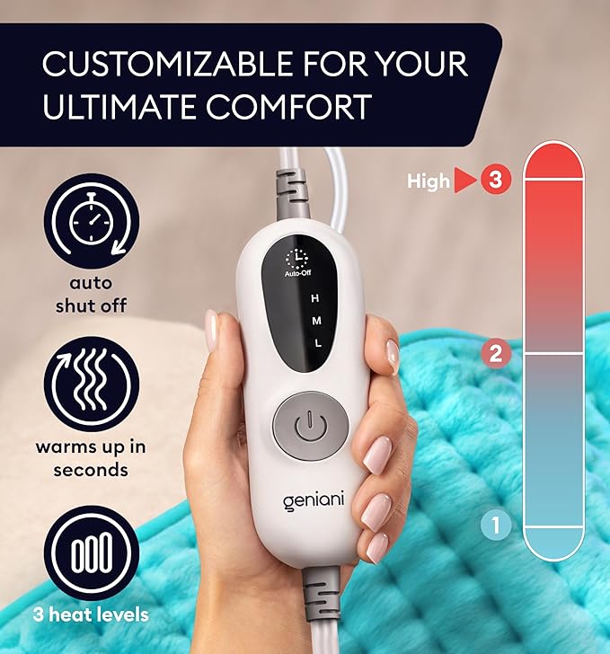 GENIANI Mothers Day Gifts for Mom – Electric Heating Pad for Back, Neck & Shoulders, Soft Microplush Electric Throw Heating Pad for Relaxation & Period Comfort, Fast Heating, Auto Shut Off, 12"x24"
