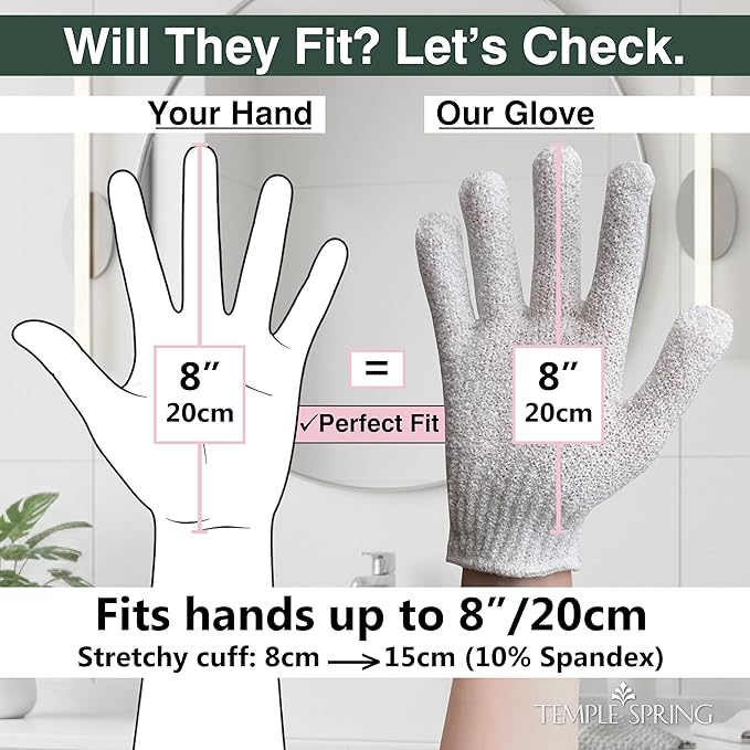 Temple Spring Shower Gloves Exfoliating for Women – Natural Textured Rayon Bamboo Exfoliating Glove with Thicker Weave for Deep Cleansing, Dead Skin Removal & Smooth Radiant Skin (1 Pair, Off-White)