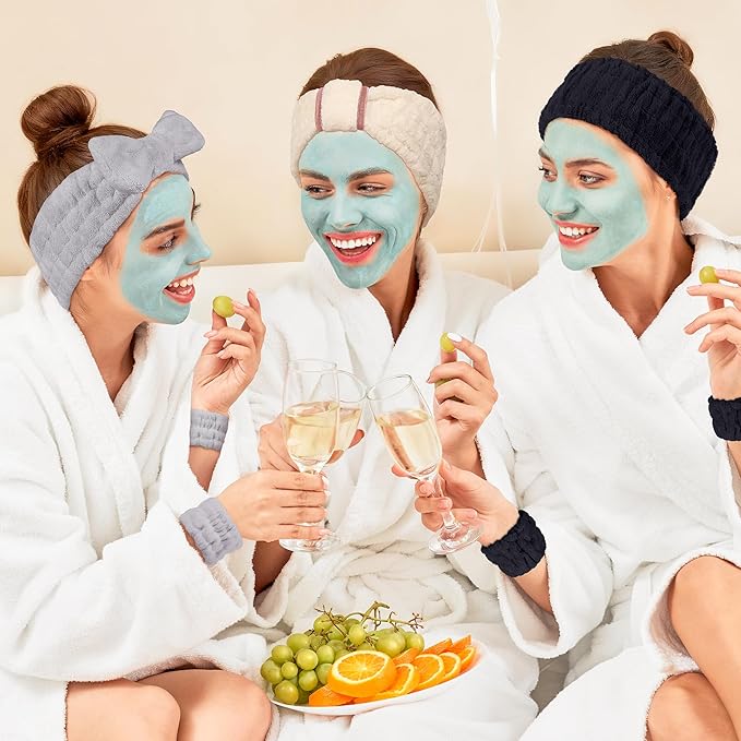 DiyJibb 9 Pcs Spa Headband for Washing Face,Skincare Headband and Wristband Set,Women Teen Girls Facial Hairbands for Washing Face, Makeup, Sports, Yoga(Apricot+Grey+Black)
