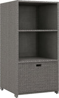 Outsunny Valet Pool Towel Rack, Waterproof PE Plastic Rattan Wicker Storage Organizer, Indoor Outdoor Spa, and Hot Tub Accessory Storage, 2 Shelves, 1 Basket Drawer, Mixed Gray