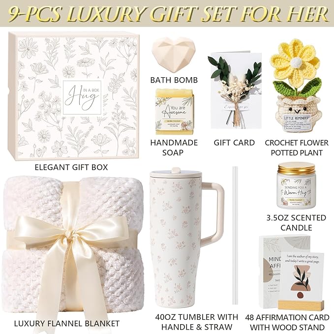 Mothers Day & Birthday Gifts for Women - Get Well Soon Spa Care Package, Luxury Self Care Gift Basket for After Surgery & Cancer Care Inspirational Thinking of You Sympathy Gift Set for Mom Her Friend