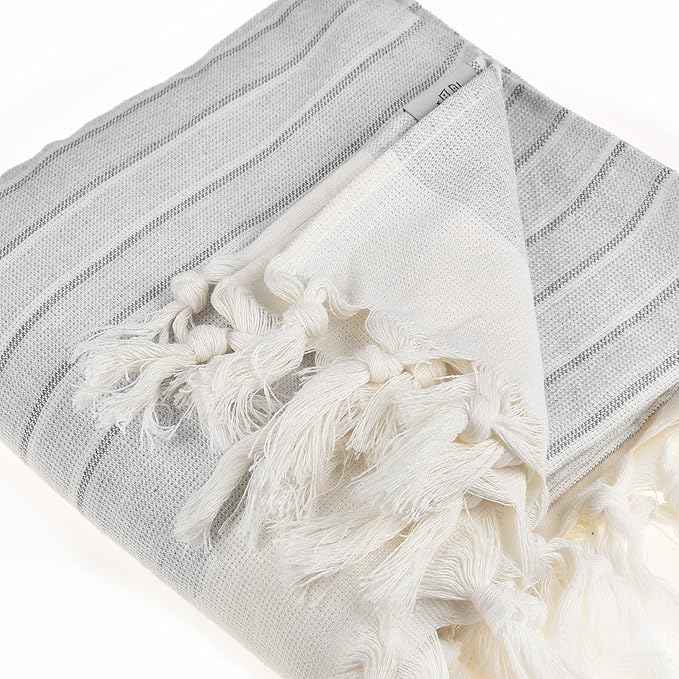 Beach Towel | Cotton Beach Towels, Easy to Carry, Sand Free, Highly Absorbent, Quick Dry, Turkish Towels for Travel Camping Bath Sauna Beach Gym Fitness Pool Yoga SPA by Lahammam, Eftelia, Gray
