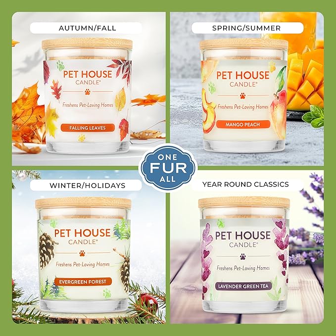 Pet House Candles, Long Burning Scented Candles for Pet Odors, Plant-Based, 60 Hour Burn Time - Lemongrass, 9 oz, 2 Pack