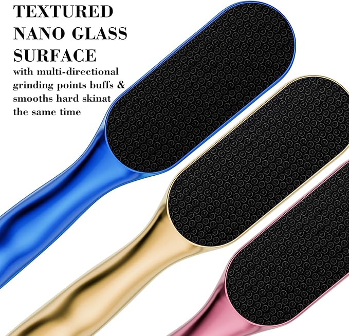 Nano Glass Foot File, Foot Callus Remover & Foot Scrubber for Smooth Feet, Professional Pedicure Tool (Heel Socks & Cracked Heel Stick Included), Blue