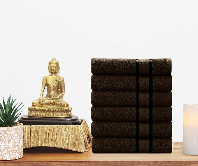 COTTON CRAFT Ultra Soft Hand Towels - 6 Pack - 16x28-100% Cotton Face Towels - Absorbent Quick Dry Everyday Luxury Hotel Bathroom Kitchen Spa Gym Shower Pool Camp Picnic - 580 GSM - Chocolate Brown