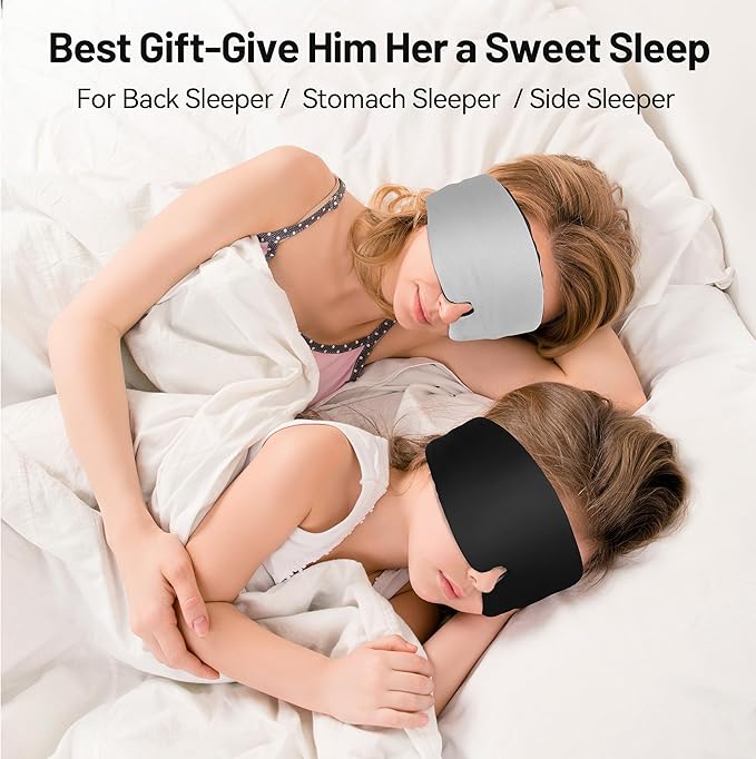 LOVE EYE Dual Side Sleep Mask, Ice Silk Eye Sleeping Mask & Blindfold with Adjustable Strap, Warm and Cool Side Total Blackout Eye Covers for Women Men Sleep Travel Nap (Black)