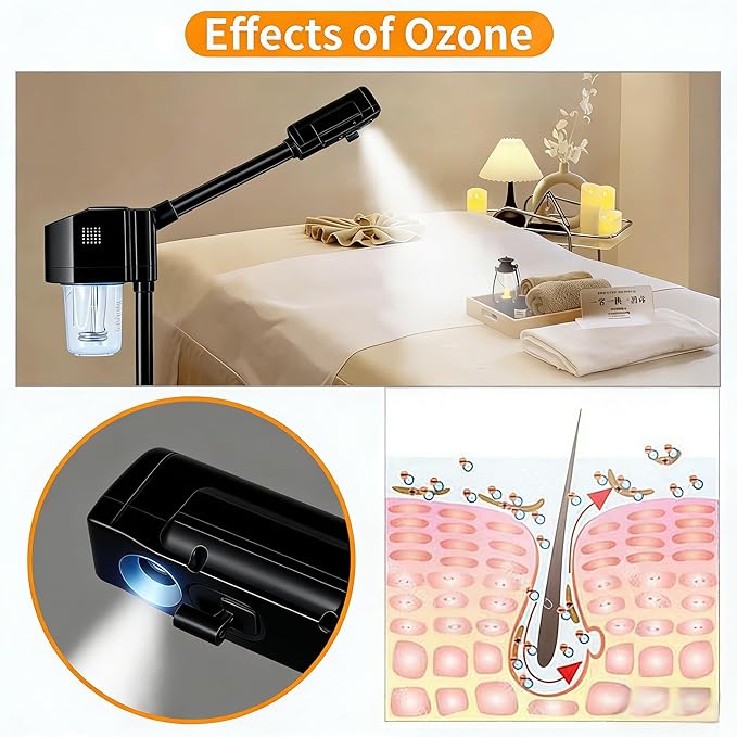 Professional Facial Steamer, Ionic Ozone with Hot Mist, Estheticians Steamer on Wheels with Timer Function, SPA & Home (Black)