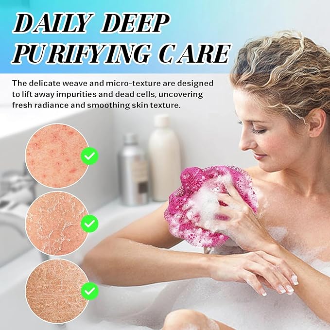 African Net Sponge Authentic Exfoliating Body Scrubber for Shower & Bath, Deep Cleansing Lather for Dead Skin Removal, Back Scrubber Gift for Women & Men（Rose Red）