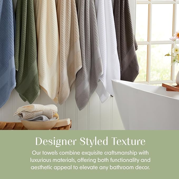 Springtree Home 100% Cotton Bath Towel Set of 4 | Super Soft & Absorbent with Quick-Dry Fibers | 4 Bath Towels | Textured and Durable Cotton | Krista Collection - Dusty Blue