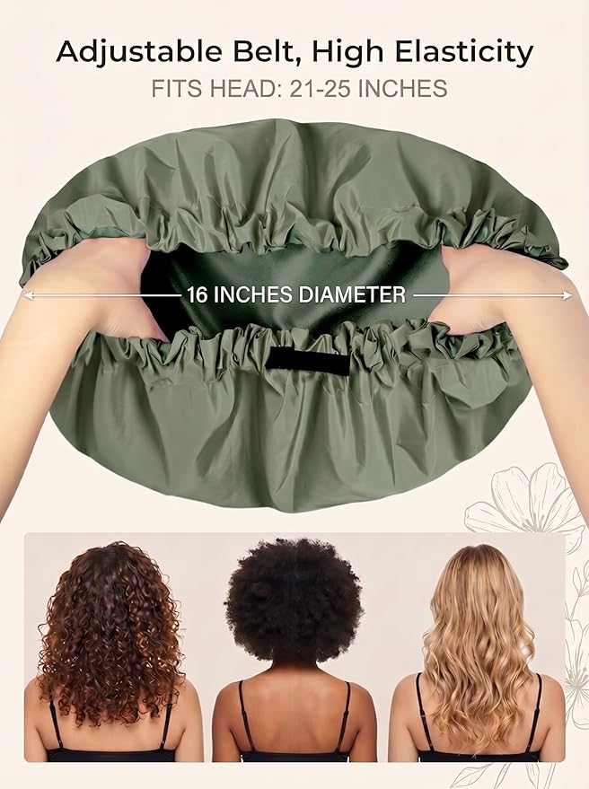 Aquior Shower Cap for Women, Extra Adjustable Shower Caps for Women Double-Layer Waterproof Reusable Hair Cap, Large Size Hair Cap for All Hair,for Girls Spa Bath,Soft and Comfortable (Green)