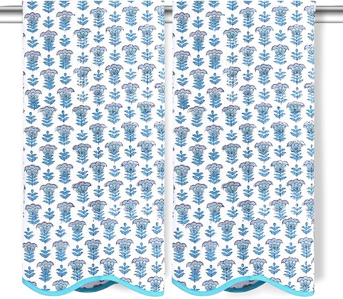 Ridhi Block Print Aquamarine Blue Cotton Spa Towel 27"x54" Set of 2 Handmade Bath Towel, Quick Dry Turkish Style Bath Sheet, Soft Absorbent Luxury Towel for Home, Gym & Spa, Boho Bathroom Decor