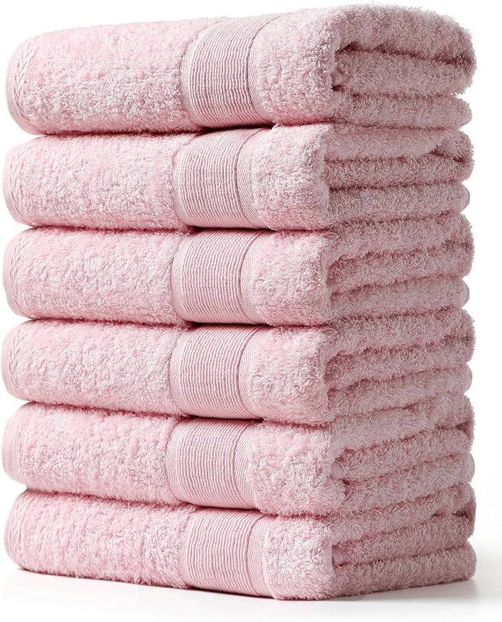 Aibaser Hand Towels-16x30inch - Lightweight and Highly Absorbent Hand Towels for Bathroom, Travel, Gym, Shower and Spa (Pink)